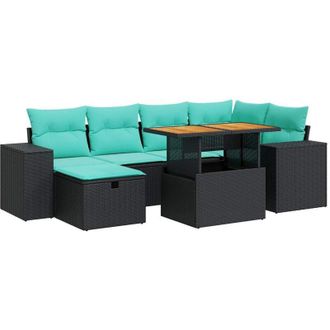 vidaXL 7 Piece Garden Sofa Set with Cushions Grey Poly Rattan Acacia vidaXL