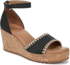 Naturalizer Olly Platform Wedge Sandal in Black Faux Leather at Nordstrom Rack, Size 6.5