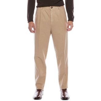 Brunello Cucinelli MenS Camel Cotton Pleated Trousers, Size 34