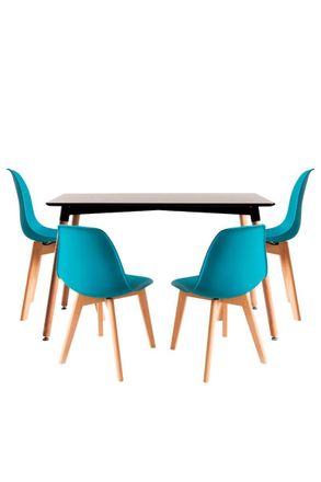 Regalos Miguel Regalos Miguel - Conjuntos De Mesa Y Sillas - Conjunto Mesa Tower Rectangular 120 X 80 Cm Negra Y Pack 4 Sillas Kelen - Verde Azulado