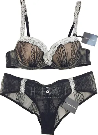 Chantal Thomass Tulle & Lace Frill Half Cup Bra & Brief Set Size S