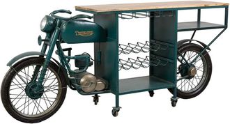 Wanderlust Deco Barra botellero moto de madera y metal azul 210x45x100