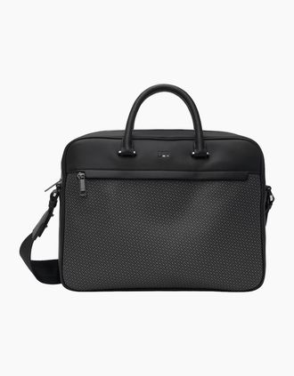 HUGO BOSS Mens Ray Monogram Synthetic Leather Briefcase - Black - Size: ONE size