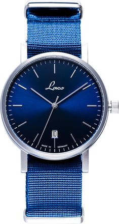 Laco Mens Automatic Watch Classic Aviator Watches for Men - Black/Blue Leather - One Size