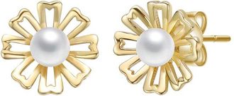 Rachel Glauber 14K Plated 4Mm Pearl Flower Earrings