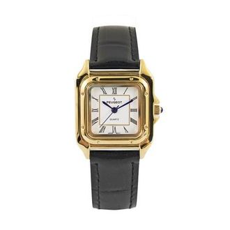 Peugeot Slim Leather Tank Watch- 36MM in Gold Black at Nordstrom