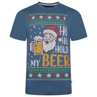 KAM Mens Xmas T Shirt Santa Beer Print Casual Top King Plus Size 2XL-8XL X035 (UK, Alpha, 7XL, Plus, Regular, Blue)