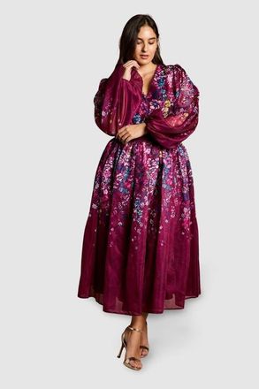 Coast Plus Floral Organza Midaxi Dress in Plum at Nordstrom, Size 16