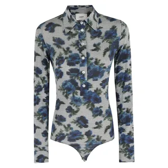 Coperni Blue All Over Print Bodysuit Shirt - female - Coperni - Full-Body - Blue - S - Tops