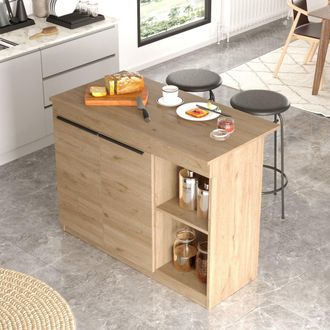 Dmora Isla De Cocina Corsico, Mueble Despensa 2 Estantes, 4 Huecos, 2 Puertas, 120x60x88h Cm Roble Marr&oacute;n