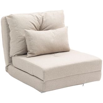 HOMCOM Homcom Sof&aacute; Cama Individual Plegable, Sof&aacute; Cama, Tapizado En Lino, Con Respaldo Ajustable 5 Posiciones, 1 Almohada, Para Dormitorio, Beige