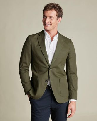 CHARLES TYRWHITT Cotton Stretch Jacket - Dark Olive Green Size 36R R by Charles Tyrwhitt