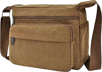 Generic MenS Canvas Shoulder Bag, Lightweight Crossbody Bag With Multiple Pockets for Organizing Documents, Books, and Other Items. (Brown,35 * 12 * 26cm/13.7