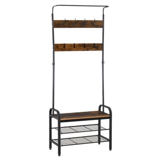 HOMCOM Perchero De Pie Perchero Met&aacute;lico Zapatero 3 Estantes 8 Ganchos Colgador Para Zapatos Ropas Para Pasillo Entrada 72x34x185cm