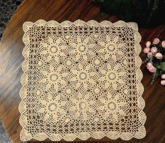 OEM Mantel, 68,5 Cm, Ropa De Mesa, Mantel De Encaje De Algod&oacute;n Tejido A Mano, Cuadrado, Posavasos, Aspecto De Encaje, Resistente Al Agua, Beige