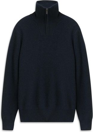 Bugatti Gebreide trui met grove steek en rits - Heren - Coltruien - Blauw - L - Wol - Truien & Vesten