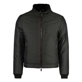 Moorer Down Jackets, male, Green, M, Padded Bomber Jacket with Removable Fur