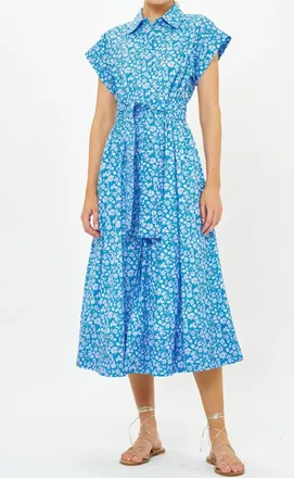 Oliphant Belted Shirt Dress In Ditsy Blue