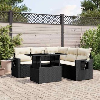 vidaXL Vidaxl - Set De Sof&aacute;s De Jard&iacute;n 6 Piezas Y Cojines Rat&aacute;n Sint&eacute;tico Negro
