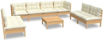 vidaXL Muebles De Jard&iacute;n 9 Pzas Y Cojines Madera Maciza De Pino Crema Vidaxl