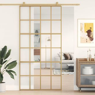 Berkfield Home Sliding Door Gold 102.5x205 cm Clear ESG Glass & Aluminium