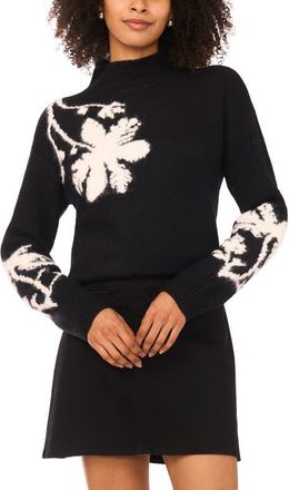 Vince Camuto Floral Mock Neck Sweater in Rich Black at Nordstrom, Size X-Large P