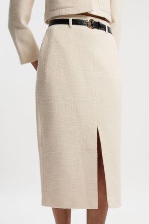 Karen Millen Petite Tweed Belted Pencil Skirt in Cream at Nordstrom, Size 12P