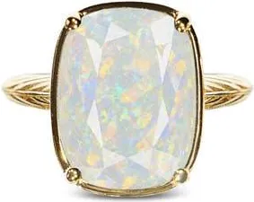 Sterling Forever Simulated Opal Sterling Silver Elongated Cushion Ring in Gold at Nordstrom, Size 6