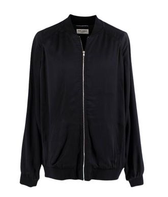 Saint Laurent Black Satin Panther Embellished Bomber Jacket Size XXL