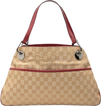 Gucci Pre-owned Vintage GG Monogram Canvas Schoudertas - Dames - Vintage Schoudertas - Beige - ONE Size - Leer - Vintage