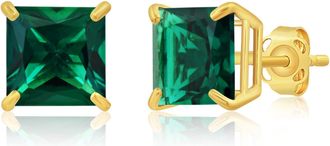 MAX + STONE 14k Yellow or White Gold 7mm Princess Cut Gemstone Square Stud Earrings