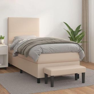vidaXL Vidaxl - Cama Box Spring Con Colch&oacute;n Cuero Sint&eacute;tico Capuchino 90x200 Cm