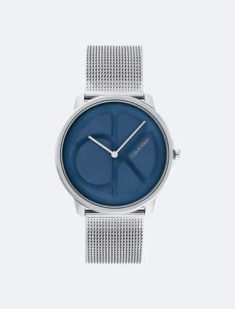 Calvin Klein Mens Monogram Logo Dial Mesh Bracelet Watch - Blue - OS