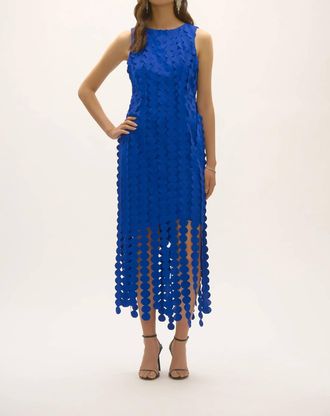 Joseph Ribkoff Circle Fringe Sleeveless Midi Sheath Dress In Royal Sapphire