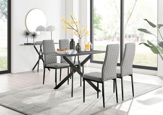 Furniturebox Leonardo Grey Glass Marble Effect Black Leg Table & 4 Milan Black Leg Chairs