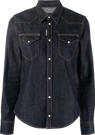 Dsquared2 Denim overhemd met lange mouwen en knopen - Dames - Spijkeroverhemden - Blauw - XL - Denim - Overhemden