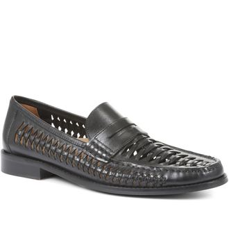 Jones Bootmaker Mens Riverside Woven Leather Loafers - Black - Size UK 11