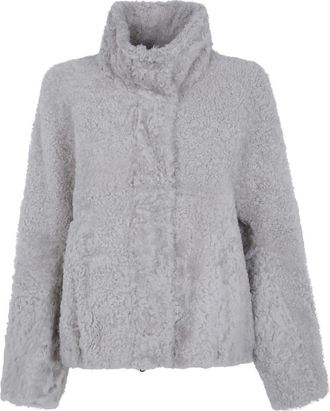 Brunello Cucinelli Shearling jas met hoge kraag - Dames - Jassen - Grijs - Maat: M Zijde