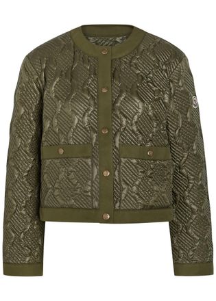 Moncler Libellule Quilted Geometric Nylon Jacket - Olive - 3 (UK 14 / L)