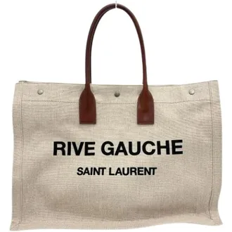 Saint Laurent Pre-owned Tote Bags, female, Beige, Size: ONE SIZE Pre-owned Rive Gauche Leather Canvas Tote Bag