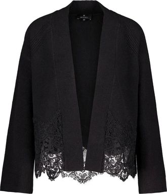 Monari Cardigan met kanten bies - Dames - Truien - Zwart - Maat: M Wol