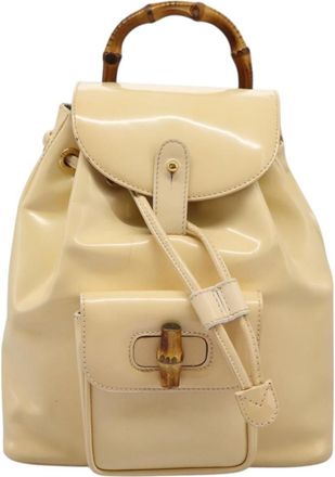 Gucci Vintage Bamboo Backpack Patent Beige Patent_Leather Backpack Bag (Pre-Owned)