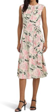 Ralph Lauren Floral Bubble Crepe Cap-Sleeve Dress In Pink