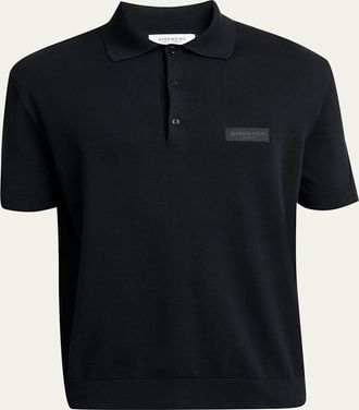 Givenchy Mens Grosgrain Logo Cotton Knit Polo Shirt
