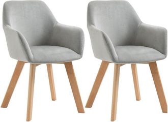 HOMCOM Set 2 Sedie per Sala da Pranzo in Velluto Imbottite con Braccioli Grigio - Homcom