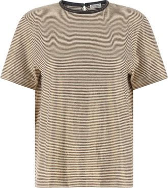 Brunello Cucinelli Multicolor Shiny Collar Detail T-shirt