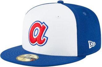 New Era Mens Atlanta Braves Braves 59Fifty Cooperstown Wool Cap - White/Blue/Red Size 7 1/2