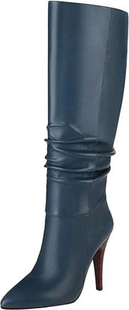 Generic Women Long Pleated Boots Pointed Toe Thin Heel Winter Elegant Wedding Party Knee High Boot