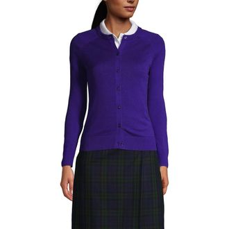 Lands End School Uniform Young Cotton Modal Cardigan Sweater in Deep Purple at Nordstrom, Size Xx-Small