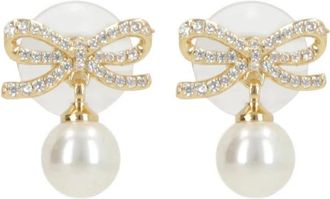 Self Portrait Oorstekers met Kristallen Strik en Pareldruppel - Dames - Oorbellen - Geel - ONE Size - Accessoires